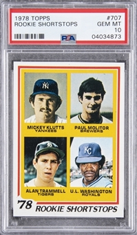 1978 Topps #707 "Rookie Shortstops" Paul Molitor/Alan Trammell Rookie Card – PSA GEM MT 10